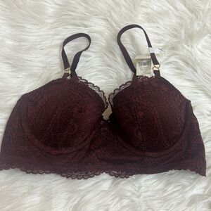NWT Aerie Burgundy Real Power Lace Balconette 32C